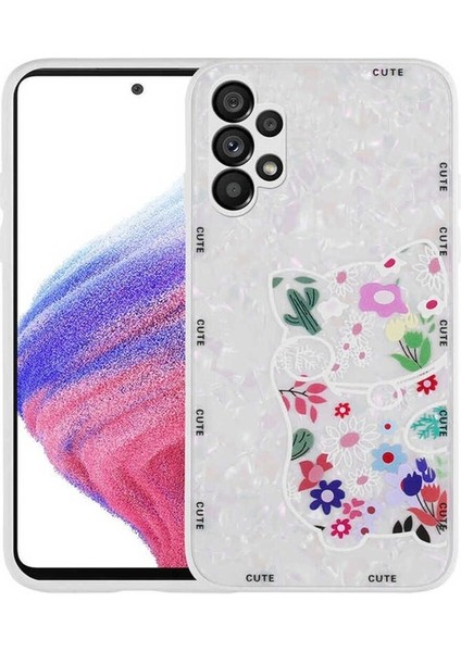 Samsung Galaxy A13 4g Uyumlu Kılıf Desenli Sert Silikon Zore Mumila Kapak, White Cat