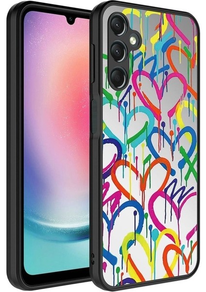 Samsung Galaxy A14 Uyumlu Kılıf Aynalı Desenli Kamera Korumalı Parlak Zore Mirror Kapak, Kalp
