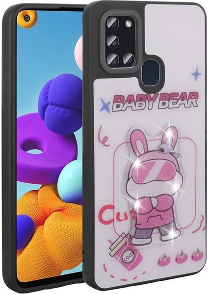Samsung Galaxy A21S Uyumlu Kılıf Parlayan Kabartmalı Ikonik Figürlü Zore Amas Silikon Kapak, Beyaz