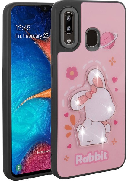 Samsung Galaxy A20 Uyumlu Kılıf Parlayan Kabartmalı Ikonik Figürlü Zore Amas Silikon Kapak, Pembe