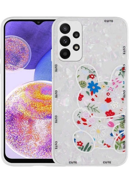 Samsung Galaxy A23 Uyumlu Kılıf Desenli Sert Silikon Zore Mumila Kapak, White Rabbit