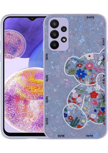 Samsung Galaxy A23 Uyumlu Kılıf Desenli Sert Silikon Zore Mumila Kapak, Lilac Bear