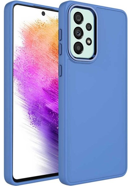 Samsung Galaxy A23 Uyumlu Kılıf Metal Çerçeve ve Buton Tasarımlı Silikon Zore Luna Kapak, Lavendery Gray