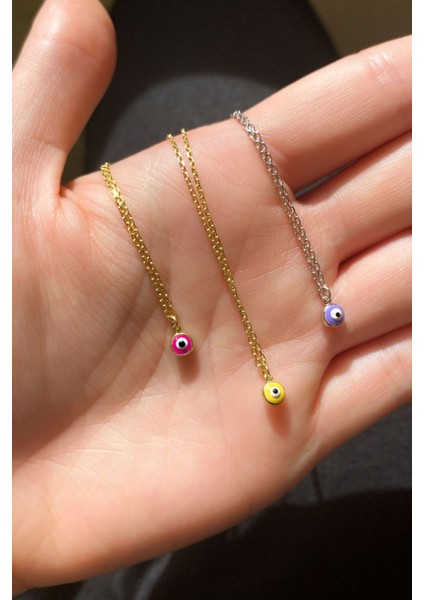 925 Ayar Gold Kaplamalı Pembe Mineli Minimal Göz Gümüş Kolye fiyatları