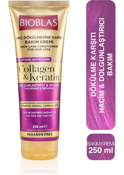 Saç Dökülmesine Karşı Bakım Kremi 250ML Collagen&keratin 2'li Paket