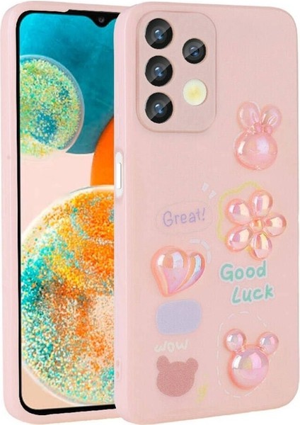 Samsung Galaxy A32 4g Uyumlu Kılıf Kabartma Figürlü Parlak Zore Toys Silikon Kapak, Pembe