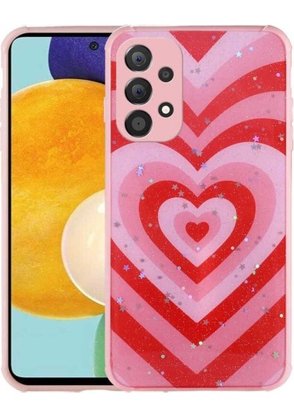 Samsung Galaxy A32 4g Uyumlu Kılıf Simli Desenli Kamera Korumalı Parlak Zore Popy Kapak, Kalp