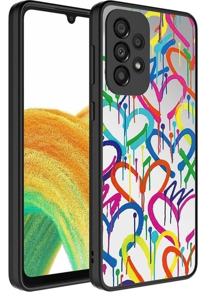 Samsung Galaxy A33 5g Uyumlu Kılıf Aynalı Desenli Kamera Korumalı Parlak Zore Mirror Kapak, Kalp