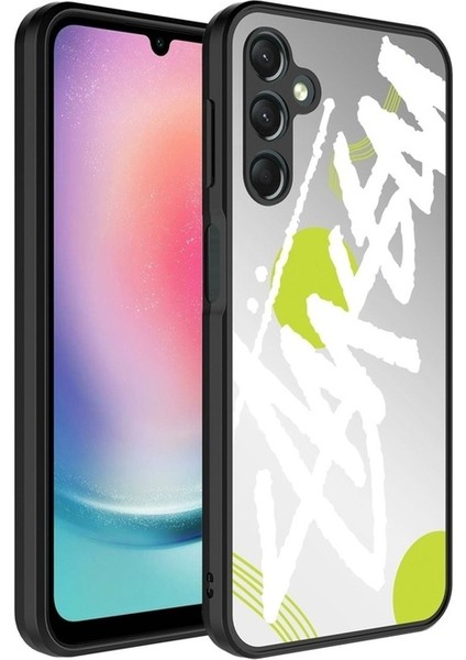 Samsung Galaxy A34 Uyumlu Kılıf Aynalı Desenli Kamera Korumalı Parlak Zore Mirror Kapak, Yazı
