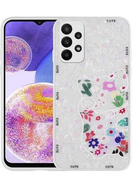 Samsung Galaxy A33 5g Uyumlu Kılıf Desenli Sert Silikon Zore Mumila Kapak, White Cat