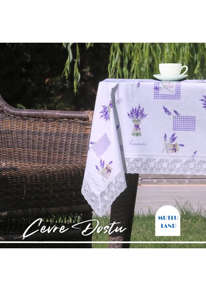 Lavanta Buketi Pvc Masa Örtüsü Kenar Dantel Beyaz - Mor fiyatları