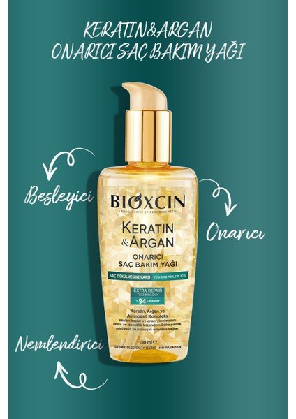 Keratin Argan Besleyici Onarıcı Saç Bakım Yağı 150 ml - Yıpranmış ve Hassas Saçlar 4'lü