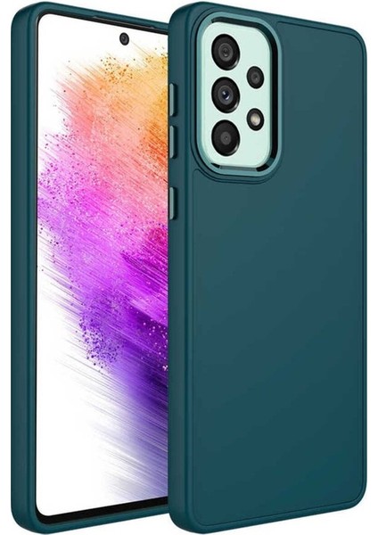 Samsung Galaxy A53 5g Uyumlu Kılıf Metal Çerçeve ve Buton Tasarımlı Silikon Zore Luna Kapak, Koyu Yeşil
