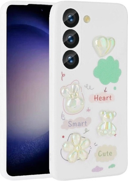 Samsung Galaxy A54 Uyumlu Kılıf Kabartma Figürlü Parlak Zore Toys Silikon Kapak, Beyaz