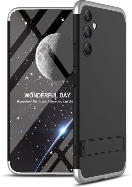 Samsung Galaxy A54 Uyumlu Kılıf Zore Kamera Korumalı Dikey Standlı Ays Kapak, Siyah-Gri