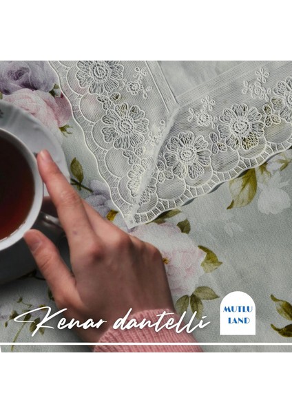 Teodora Pvc Masa Örtüsü Kenar Dantel Gri - Yeşil modelleri