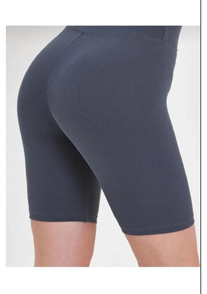 Yüksek Bel Örme Fitilli Biker Toparlayıcı Spor Tayt fırsatları