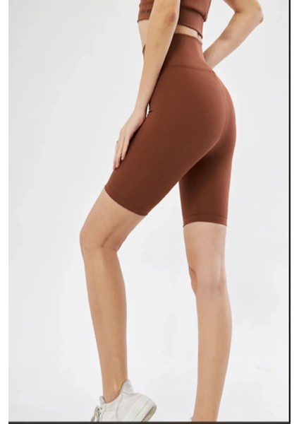 Yüksek Bel Örme Fitilli Biker Toparlayıcı Spor Tayt fiyatları