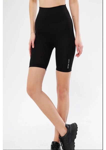 Yüksek Bel Örme Fitilli Biker Toparlayıcı Spor Tayt