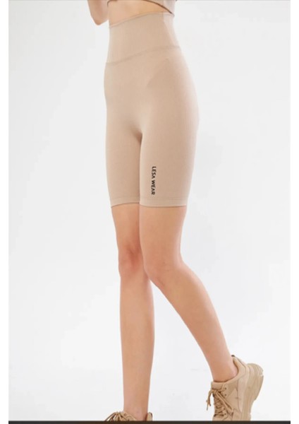 Yüksek Bel Örme Fitilli Biker Toparlayıcı Spor Tayt modelleri