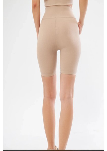 Yüksek Bel Örme Fitilli Biker Toparlayıcı Spor Tayt fırsatları