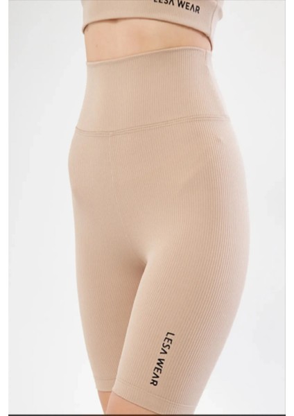 Yüksek Bel Örme Fitilli Biker Toparlayıcı Spor Tayt indirimleri