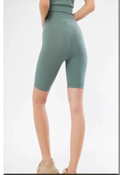 Yüksek Bel Örme Fitilli Biker Toparlayıcı Spor Tayt fırsatları