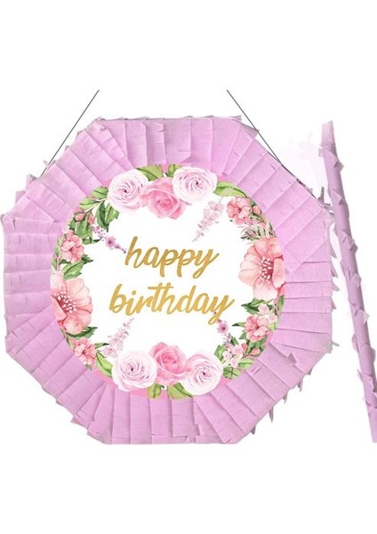 Happy Birthday Çiçekli Pinyata 42 cm + Sopası