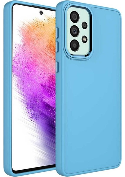 Samsung Galaxy A73 Uyumlu Kılıf Metal Çerçeve ve Buton Tasarımlı Silikon Luna Kapak, Sierra Mavi
