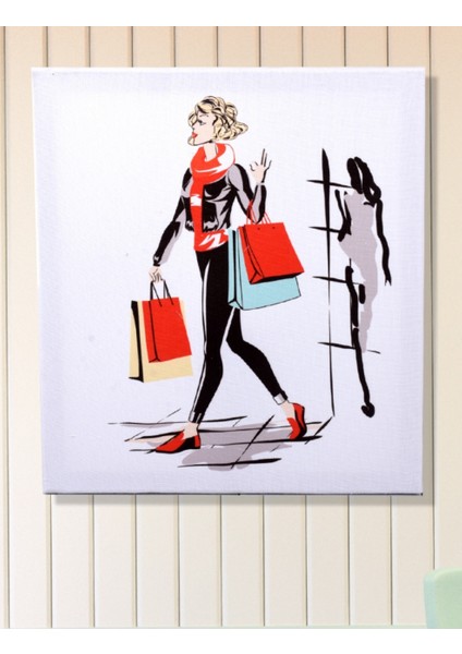 Havalı Kadınlar Lady Shopping Kanvas Tablo 40 x 45 cm
