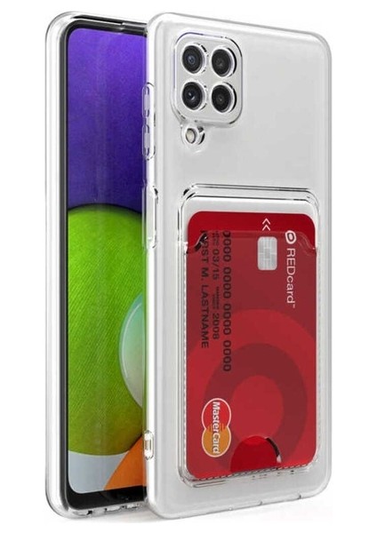 Samsung Galaxy M22 Uyumlu Kılıf Kartlıklı Şeffaf Setra Clear Silikon Kapak