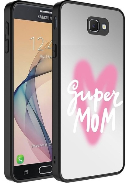Samsung Galaxy J7 Prime Uyumlu Kılıf Aynalı Desenli Kamera Korumalı Parlak Mirror Kapak, Süper Anne