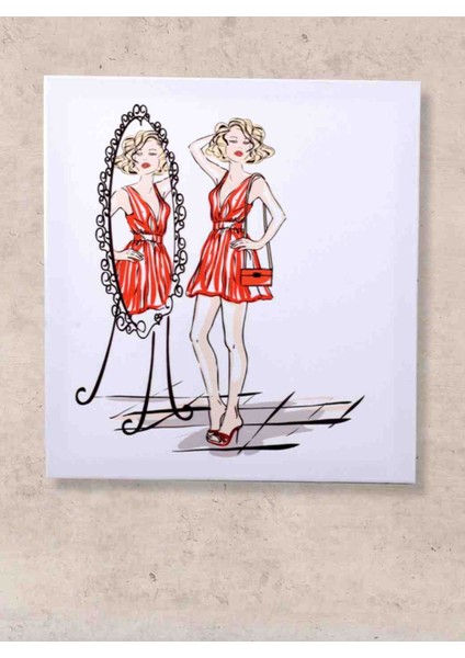 Havalı Kadınlar Lady Mirror Kanvas Tablo 40 x 45 cm fiyatları