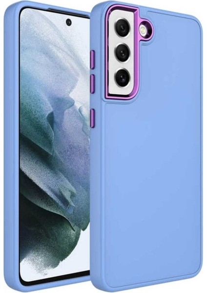 Samsung Galaxy S21 Fe Uyumlu Kılıf Metal Çerçeve ve Buton Tasarımlı Silikon Luna Kapak, Lila