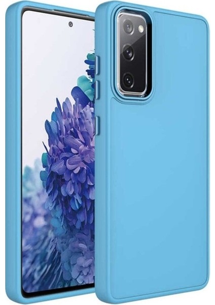 Samsung Galaxy S20 Fe Uyumlu Kılıf Metal Çerçeve ve Buton Tasarımlı Silikon Luna Kapak, Sierra Mavi