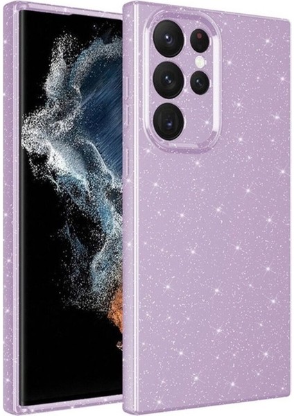 Samsung Galaxy S22 Ultra Uyumlu Kılıf Kamera Korumalı Simli Lüks Koton Kapak, Lila