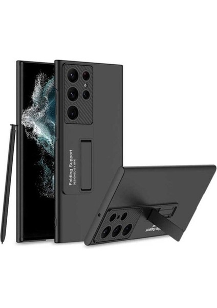 Samsung Galaxy S22 Ultra Uyumlu Kılıf Standlı Ays Kapak, Siyah