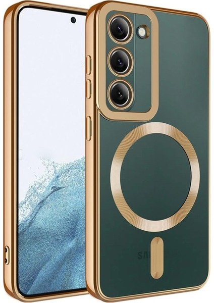 Samsung Galaxy S23 Plus Uyumlu Kılıf Magsafe Wireless Şarj Özellikli Setro Silikon, Gold