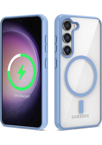 Samsung Galaxy S23 Uyumlu Kılıf Magsafe Wireless Şarj Özellikli Silikon Ege Kapak, Mavi