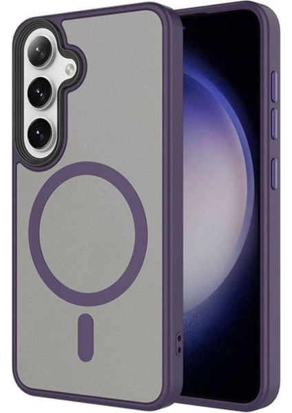 Samsung Galaxy S24 Plus Uyumlu Kılıf Sert Pc Arka Yüzey Wireless Şarj Özellikli Flet Magsafe Kapak, Derin Mor
