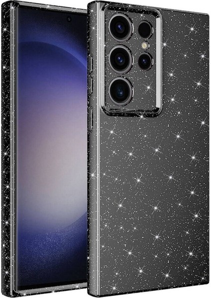 Samsung Galaxy S23 Ultra Uyumlu Kılıf Kamera Korumalı Simli Lüks Koton Kapak, Gri