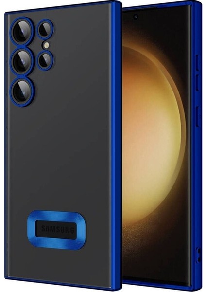 Samsung Galaxy S23 Ultra Uyumlu Kılıf Kamera Korumalı Logo Gösteren Omega Kapak, Lacivert