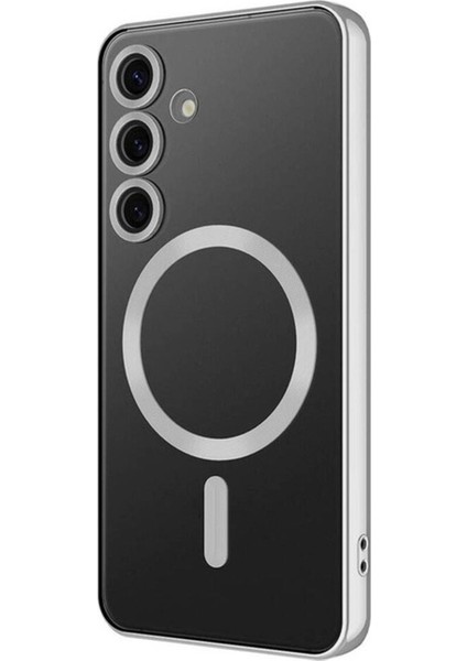 Samsung Galaxy S24 Plus Uyumlu Kılıf Kamera Korumalı Magsafe Wireless Şarj Özellikli Demre Kapak, Gümüş