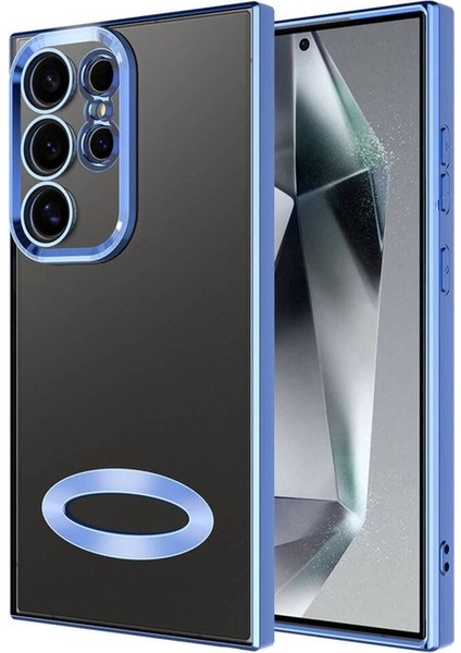 Samsung Galaxy S24 Ultra Uyumlu Kılıf Kamera Korumalı Logo Gösteren Omega Kapak, Sierra Mavi