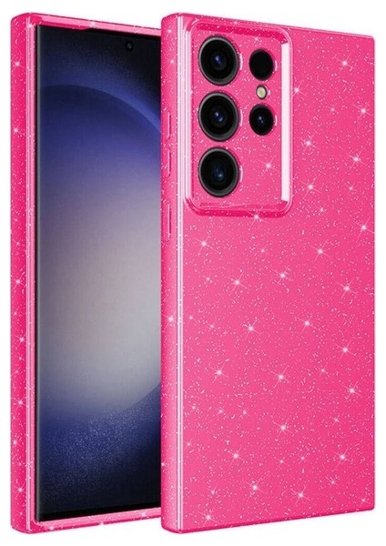 Samsung Galaxy S24 Ultra Uyumlu Kılıf Kamera Korumalı Simli Lüks Koton Kapak, Koyu Pembe