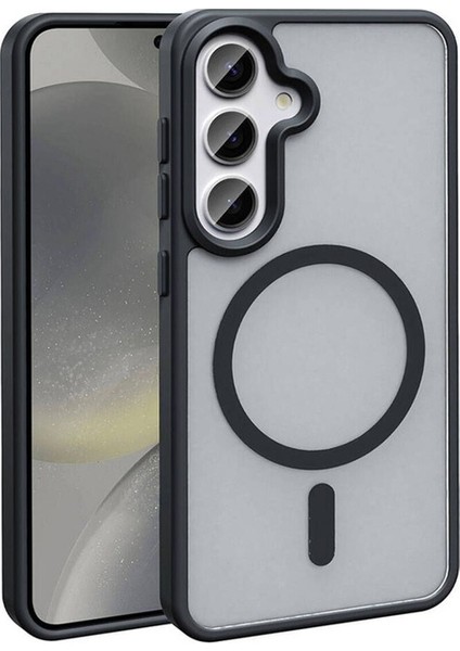 Samsung Galaxy S24 Plus Uyumlu Kılıf Magsafe Şarj Özellikli Mat Arka Yüzey Sio Kapak, Siyah