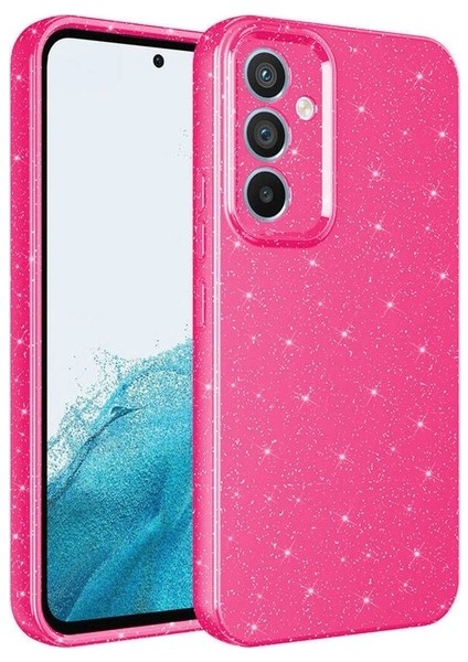 Samsung Galaxy S24 Uyumlu Kılıf Kamera Korumalı Simli Lüks Koton Kapak, Koyu Pembe