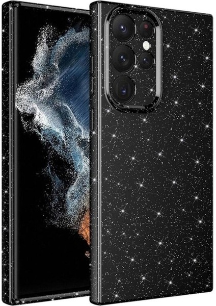 Samsung Galaxy S22 Ultra Uyumlu Kılıf Kamera Korumalı Simli Lüks Koton Kapak, Siyah