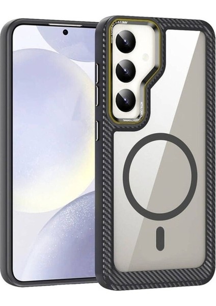 Samsung Galaxy S24 Plus Uyumlu Kılıf Magsafe Şarj Özellikli Sert Pc Karbon Fiber Kenar Tasarımlı Libero Kapak