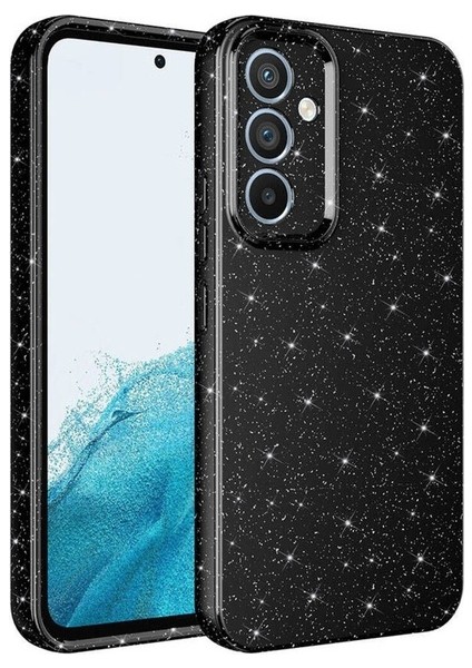 Samsung Galaxy S24 Plus Uyumlu Kılıf Kamera Korumalı Simli Lüks Koton Kapak, Siyah